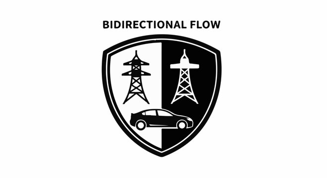 Symbol representing bidirectional flow of electric power between car and grid infrastructure.