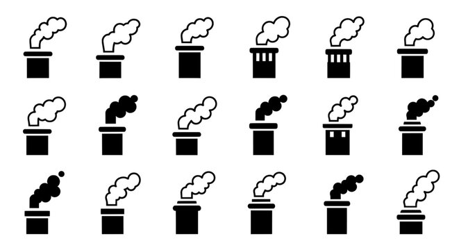 Smoking Chimney Icon Collection &ndash; Vector Chimney Silhouettes