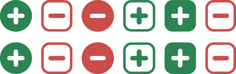 Obraz premium Plus and Minus Icons in Red and Green symbol sign