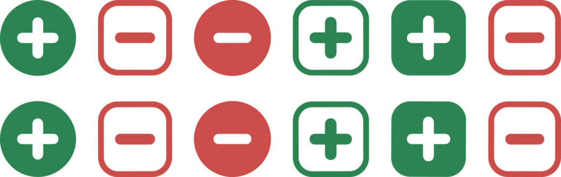 Plus and Minus Icons in Red and Green symbol sign