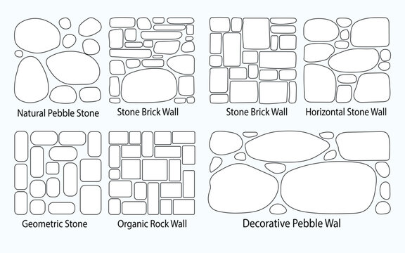 Stone wall texture seamless pattern vector set with pebble rock masonry backgrounds for construction and architecture design