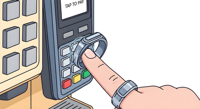 hand inserting credit card into payment terminal for tap to pay contactless transaction at checkout