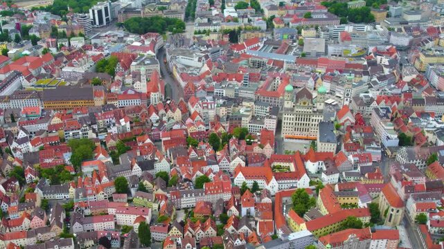 Aerial view of the old town and city Augsburg in Germany, Bavaria on a sunny spring day