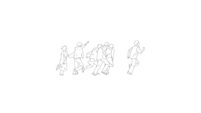 people Running people group illustration with energetic youth sprinting, chasing, and dynamic movement poses in clean minimal line drawing style