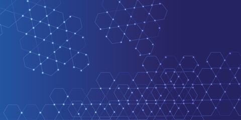 Obraz premium Futuristic Blue Science Technology Background with Glowing Hexagon Network Grid and Digital Data Connections Abstract Innovation Concept Banner