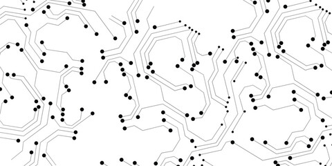 Abstract white technology background with black circuit board lines and wavy digital flowing lines, futuristic hi tech electronic motherboard design © MdRoni