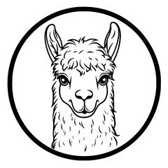 Obraz premium A charming outline of an Alpaca. A cheerful Alpaca is depicted in a circular emblem. vector illustration