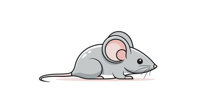 Cute cartoon mouse character sitting on ground looking forward with big ears and pink interior, simple illustration for kids or educational purposes