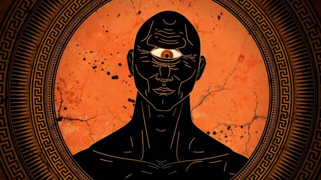 cyclops one eyed creature from greek mythology in orange vase style