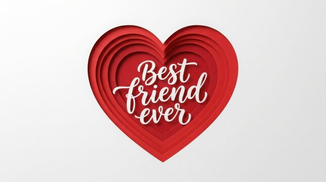 Best friend ever text in a layered paper heart isolated on white background