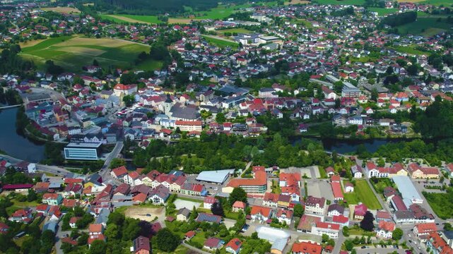 Aerial view around the city Regen in Germany., Bavaria on a sunny afternoon in spring.