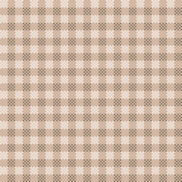 Seamless brown and beige dobby gingham check pattern texture for textile and fashion design.