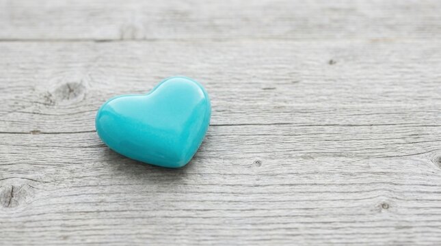 Turquoise heart shape on rustic wooden background