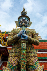 Naklejka premium Yaksha demon guardian statue at Wat Phra Kaew, Bangkok