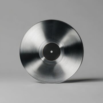 Contemporary still life: silver vinyl record with blank label, realistic lighting and texture
