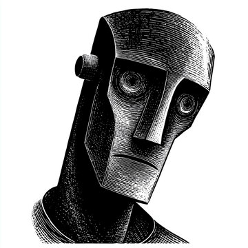 A black drawing depicting a depressed robot.