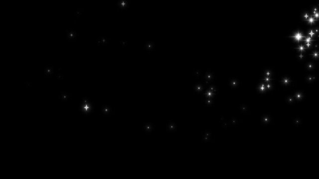 Glittering particle trails for video transition or wipe effect, Luxury white glitter sparkles star trail, magic dust,  pixie dust path, Basic black Background for Video Editing, Close Up. 4k video