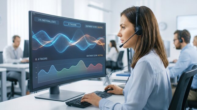 Call center operator using AI software for real time customer sentiment analysis