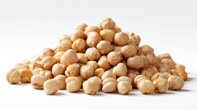 Close-up pile of chickpeas on a white background, macro photograph