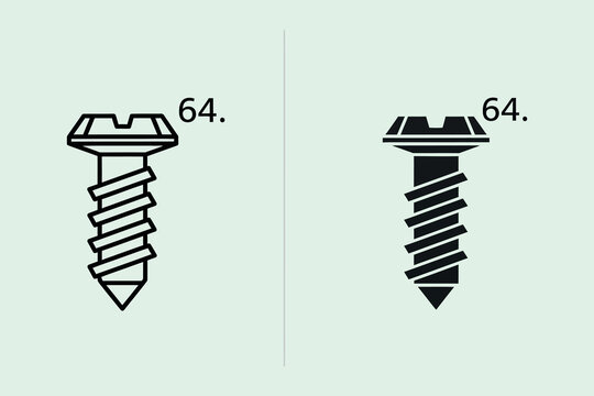 A comparison of two screw one in outline style and one in solid black fill, both labeled with the number 64, presented on a light green background for technical or industrial use