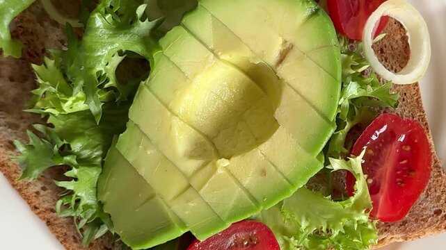Avocado sandwich snack lunch or dinner avocado toast open sandwich tasty snack fresh gourmet food background on the table rustic food top view copy space vegetarian and vegan food