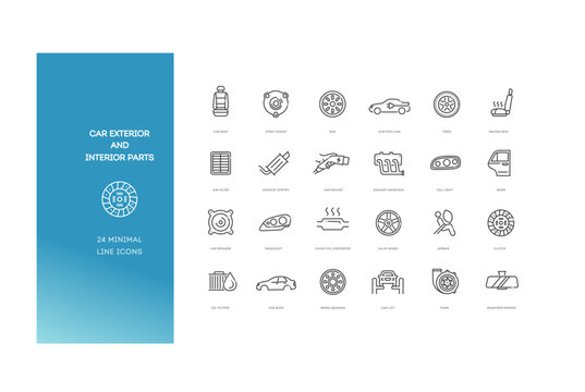 Car Exterior and Interior Parts outline icons