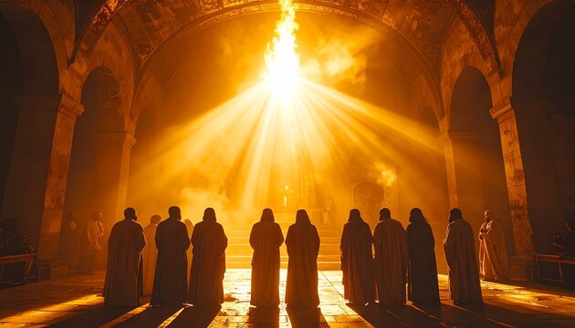 Pfingsten Mit Heiliger Geist Und Feuerzungen &Uuml;ber Den Aposteln Als Biblische Szene Der Apostelgeschichte