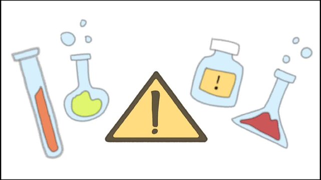Chemical Exposure Risk Concept with Lab Flasks and Warning Sign