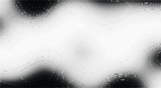 Abstract halftone pattern overlay with dark smudges and transparent background, distressed vintage texture for graphic design.