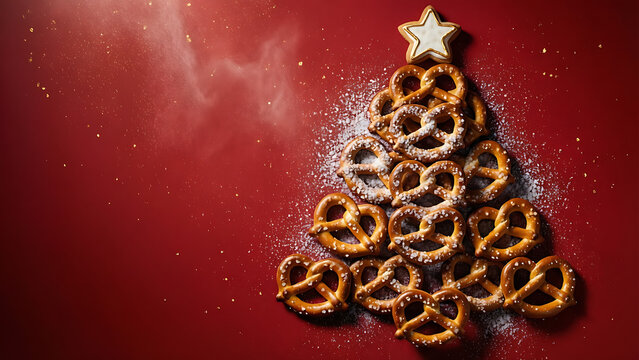 Arbre de No&euml;l fait de bretzels et d&eacute;cor&eacute; d'une &eacute;toile