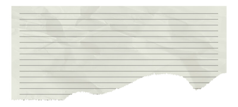 blank crumpled lined paper notebook paper with torn edges isolated on transparent background, torn paper sheet with clipping path