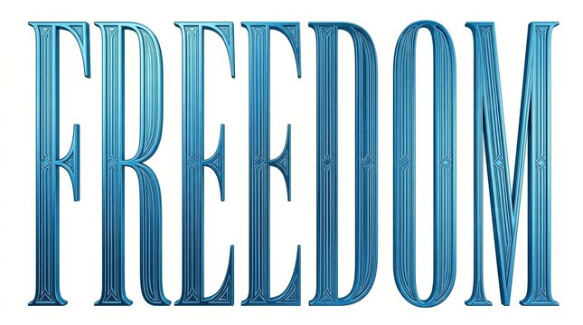 The word 'FREEDOM' boldly displayed in a stylized, icy, blue textured font.