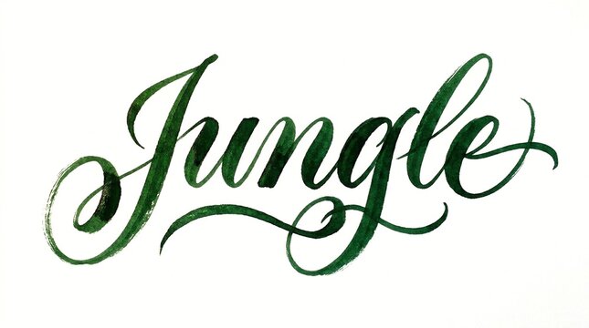 A green cursive text logo with the word Jungle written in an elegant script font
