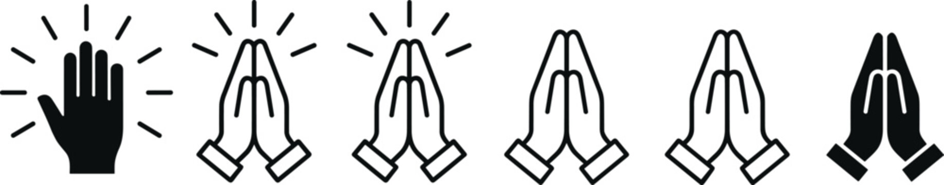 Praying Hands and Namaste Icon Set Featuring Flat and Outline Vector Designs for Spirituality Meditation Gratitude Religious Worship and Peaceful Mindfulness Digital Projects