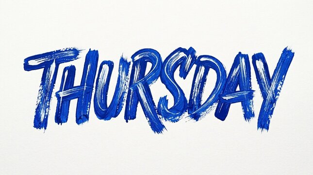 Handwritten blue text spelling Thursday on a white background