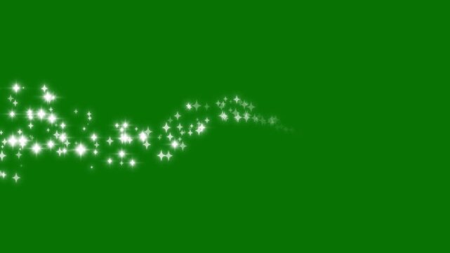 Sparkling star blast glitter animation, white twinkling dust trail, magic sparkles glitter line stars, magic dust, pixie dust path, Video Editing Green Screen Stock, Slow Motion. 4k video