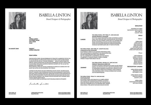 Artistic Modern Photo Resume with Cover Letter Layout