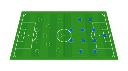 Soccer Field Formation: A dynamic illustration showcases a soccer field, highlighting the strategic arrangement of players and the field's layout.  © Duran
