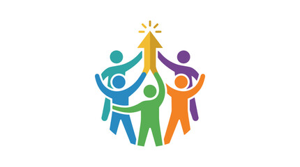 Ascending Together: A vibrant graphic symbolizes unity and growth as individuals join forces to elevate an upward arrow, conveying teamwork and shared progress. © Duran