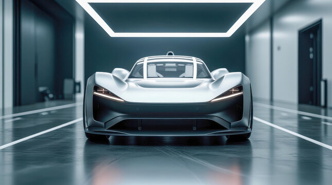 A futuristic hypercar with an electric engine and an aerodynamic body. Perfect lighting, high resolution and HDR emphasize every detail. Ideal for auto promo and advertising of the future.