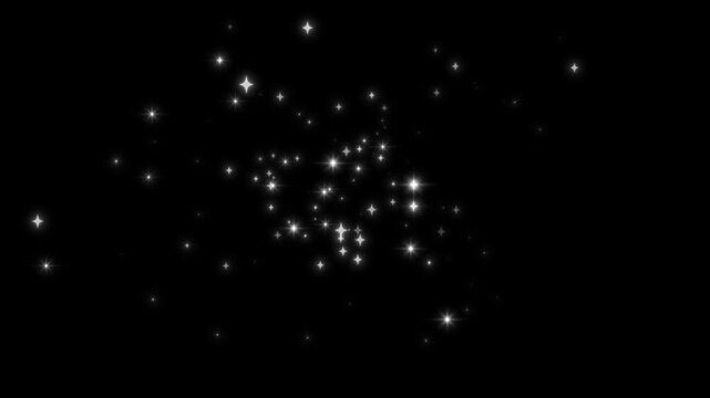 Twinkle sparkle stars animation, magic sparkles glitter line stars, magic dust, pixie dust path, particle magic tail sparkling glitter star loop animation, black Screen Background. 4k