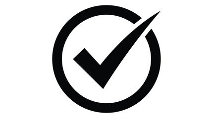 Check mark icon in a circle black silhouette on white background © Sakilcreative 