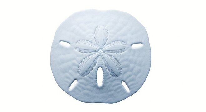 A detailed close-up photograph of a white sand dollar shell