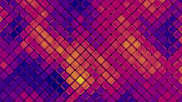 Color wave on ribbed glass. Colorful gradient on redded refractive squares. Loop