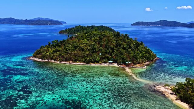 Double Island and Inoladoan Island in Port Barton ,Palawan, Philippines, aerial view