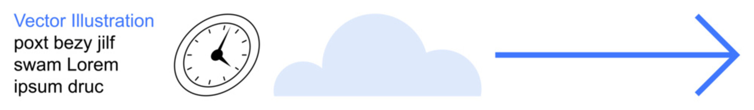 Time management, efficiency, digital progress, innovation, cloud services, workflow optimization. Clock, cloud icon forward arrow design. Time management and efficiency in modern systems