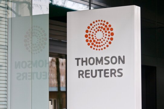 Thomson Reuters sign on office building in Zug, Switzerland