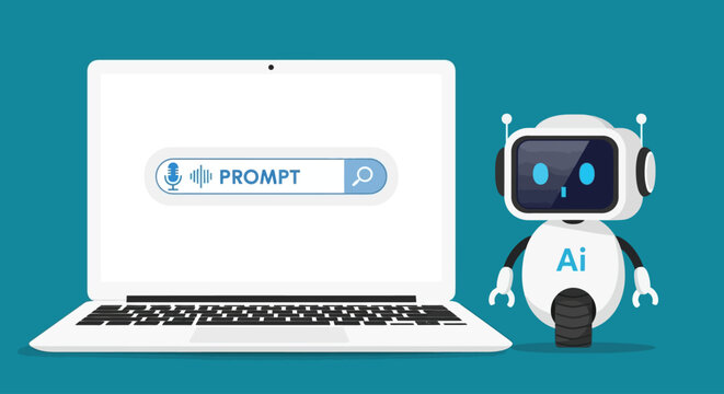 AI robot, search engine, laptop vector, artificial intelligence icon, chatbot