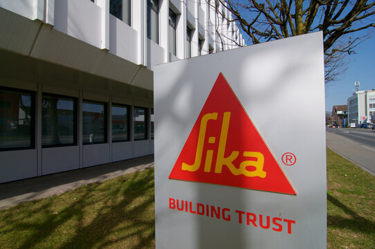 Sika AG company sign at headquarters in Zug, Switzerland
