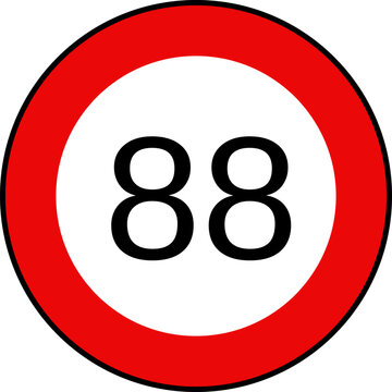 Speed limit 88 traffic sign, Speed limit 88 kilometers per hour road sign